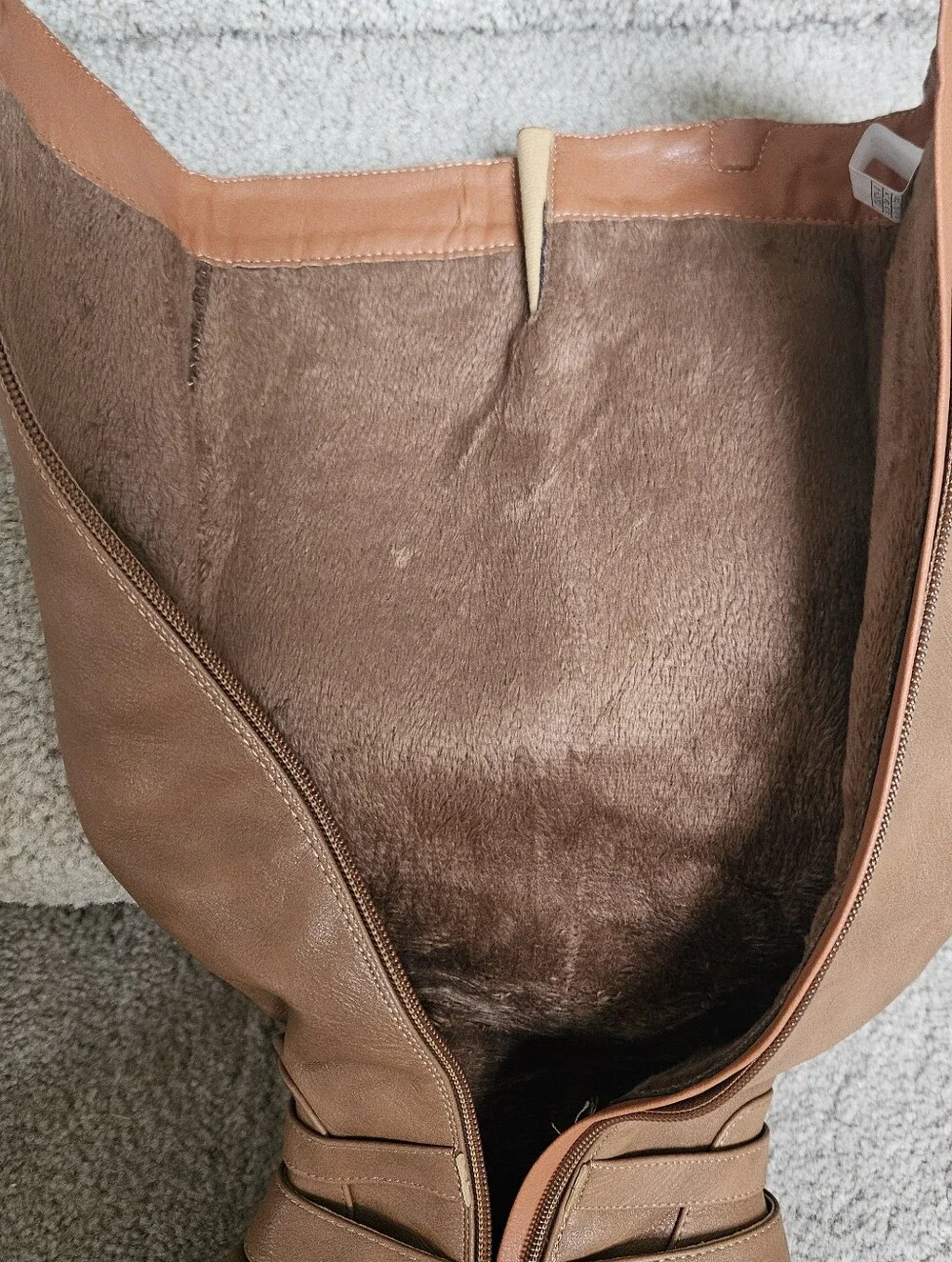 DREAM PAIRS Womens Tall Buckle Riding Boots Camel Sz 8.5 Vegan Leather Wide Calf